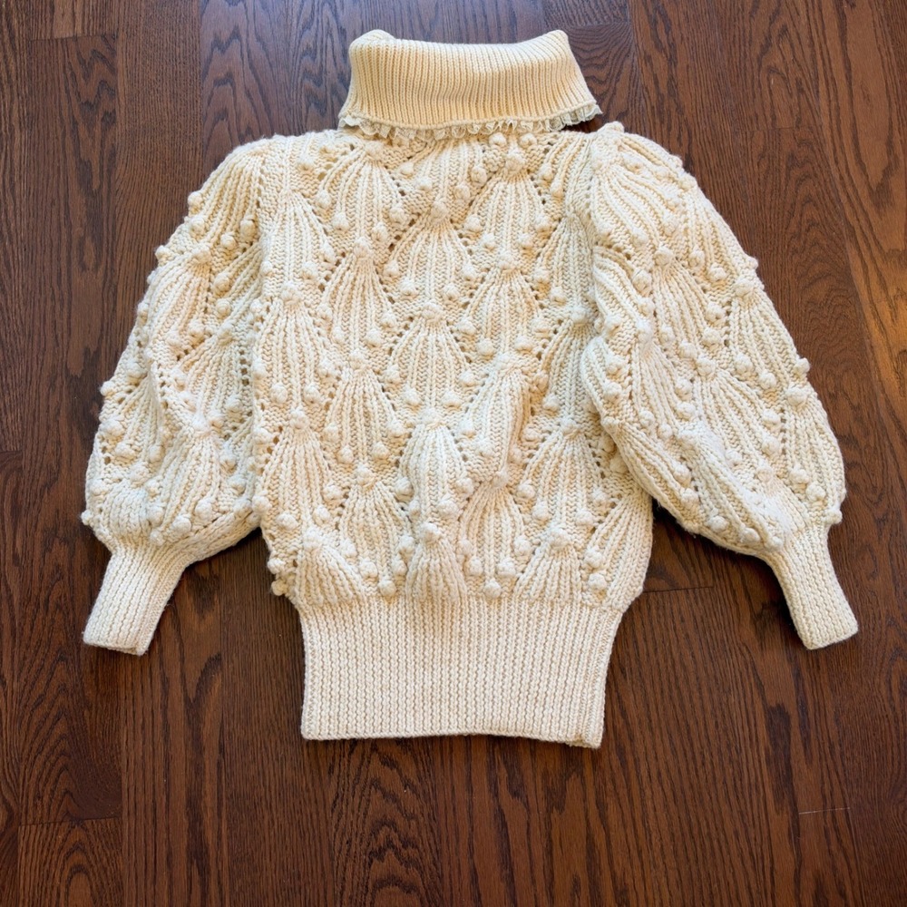 Metropolis Catharine Lover Vintage Wool Popcorn Knit Turtleneck Sweater